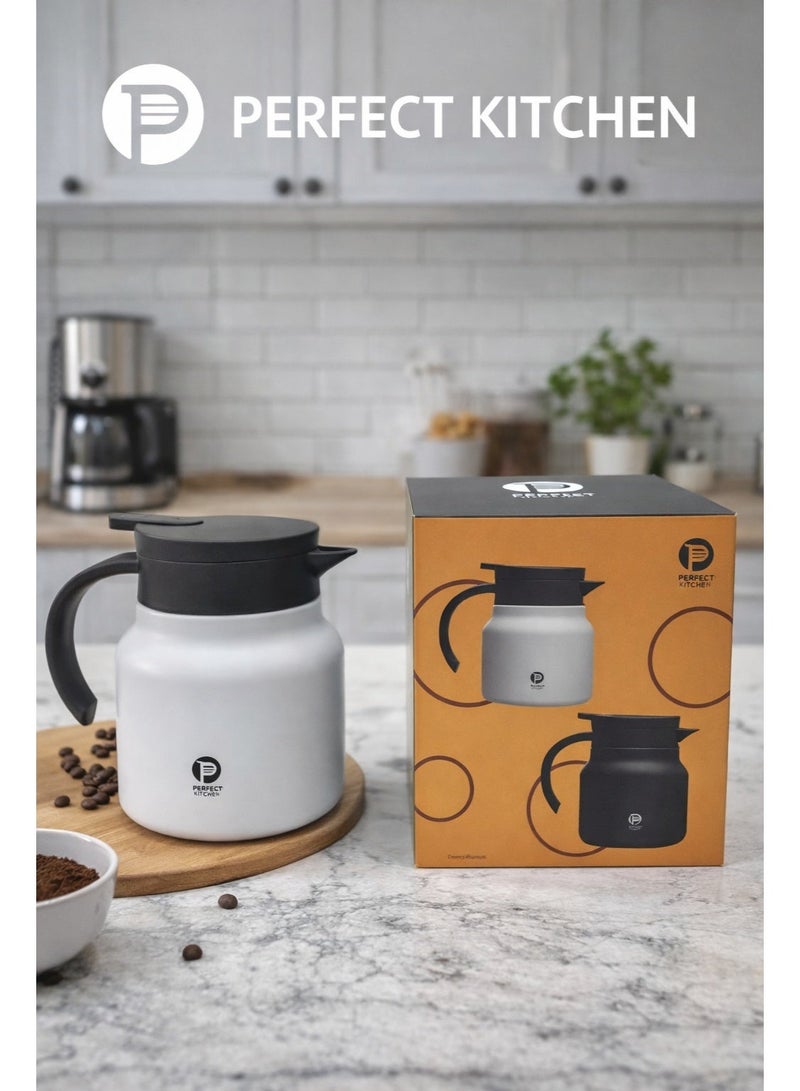 بيرفكت كيتشن ترمس شاي و قهوة حافظ للحرارة  حتى 12 ساعه 800 مل لون ابيض - Image 1